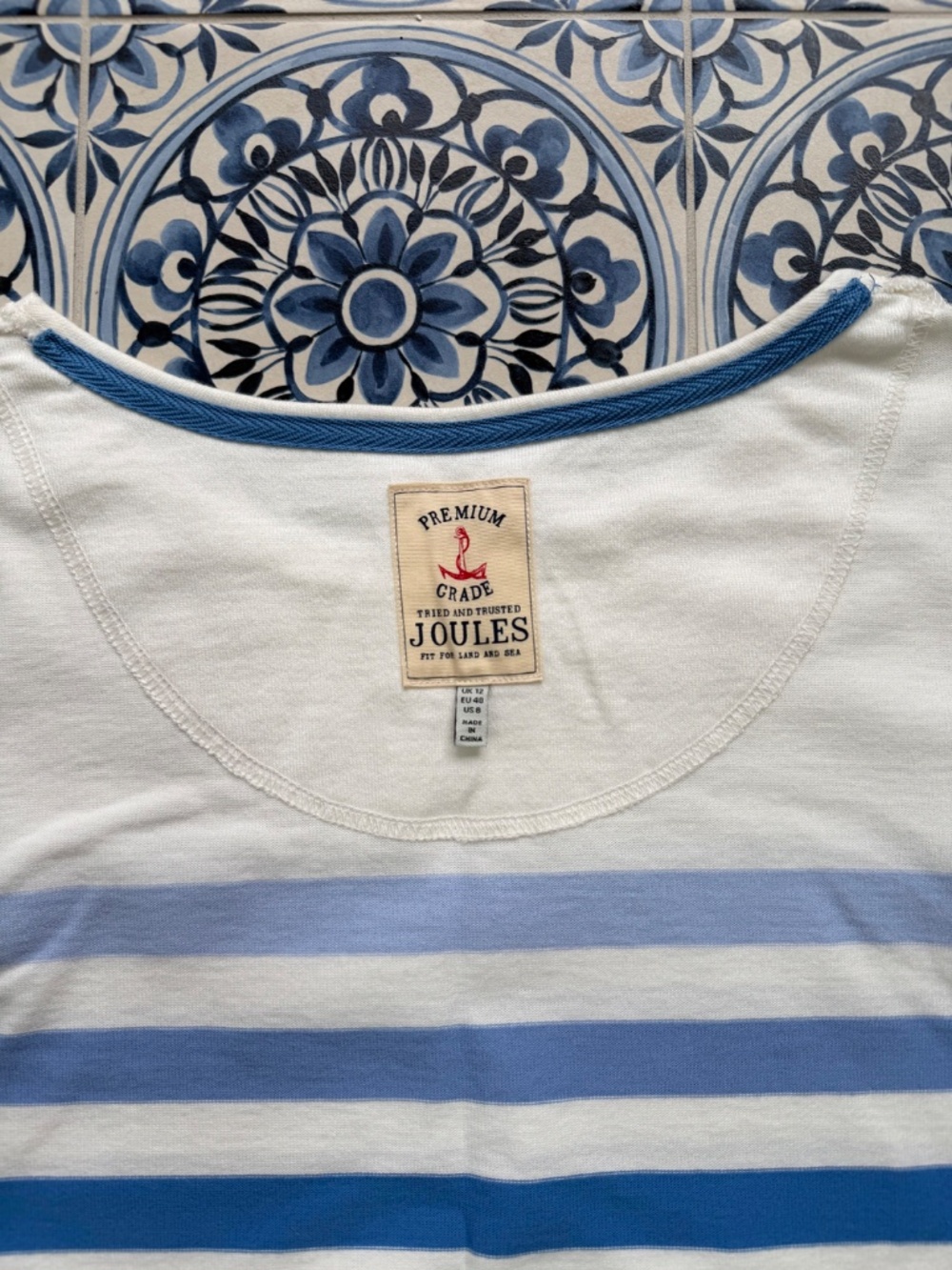Joules, size 8, blue & white cotton dress - Picture 2 of 4